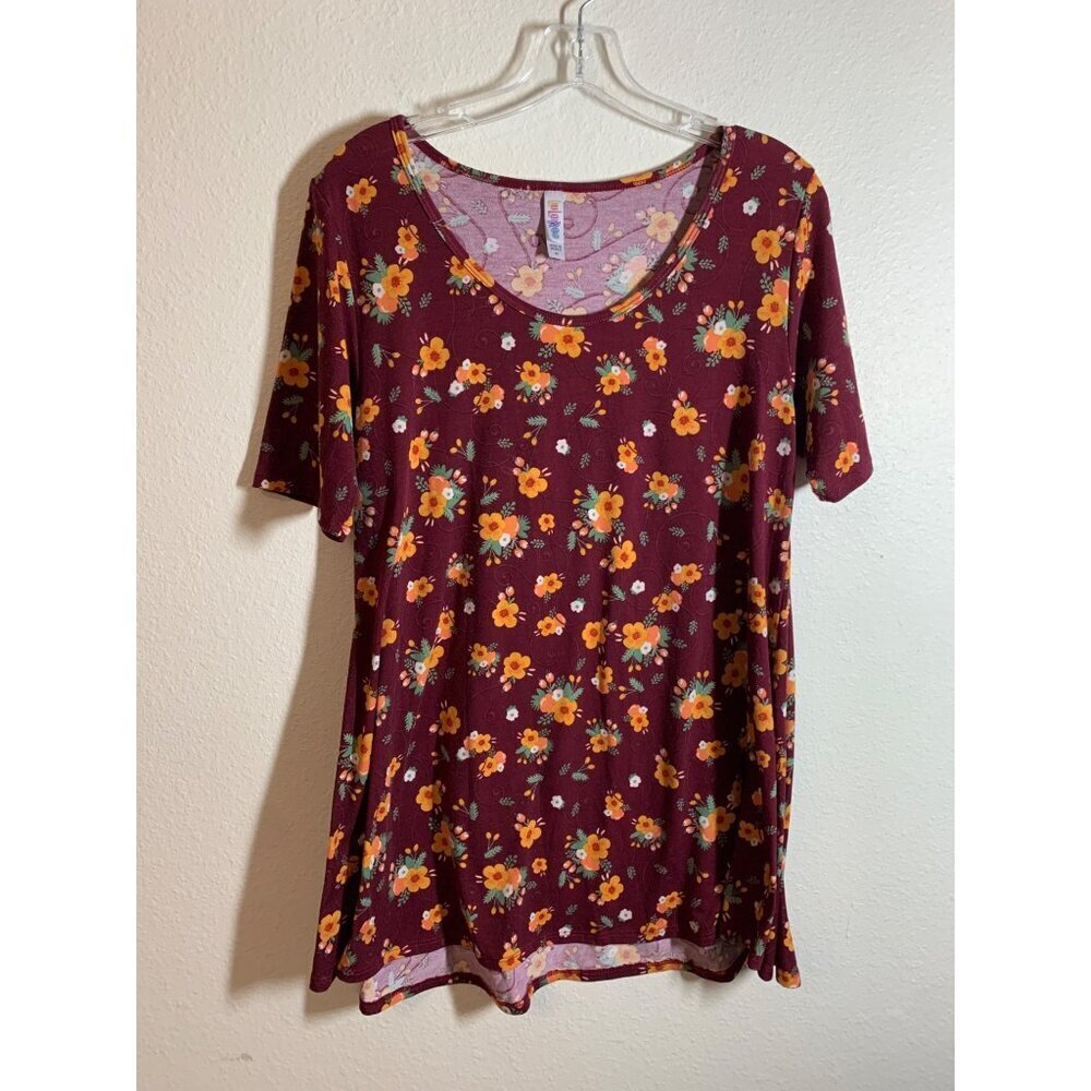LulaRoe Floral Print Short Sleeve T-Shirt Womens Size Medium Red AC10